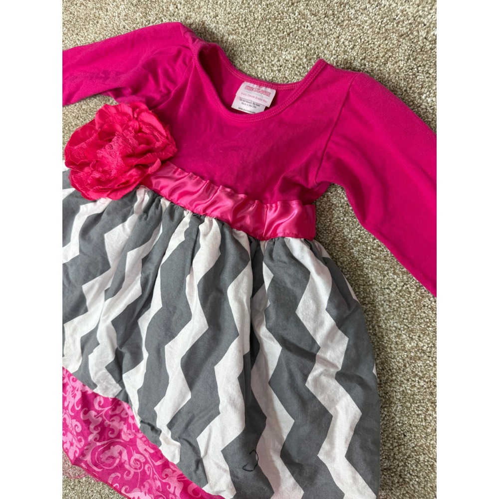 She Bloom Girls 4T Dress Pink Chevron Damask Tiered Tutu USA Twirl Matilda Jane